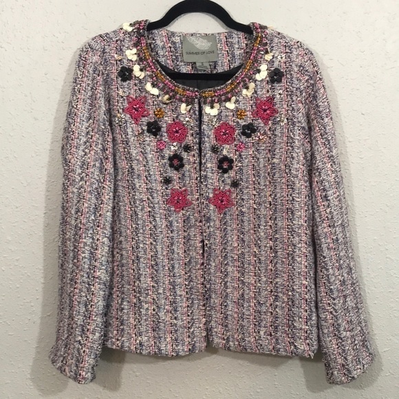 Summer of Love Anthropologie Beaded Tweed Jacket size M - Picture 3 of 12